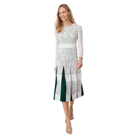 Tory Burch Lace Godet Dress - 4 ~ Ivory / Green - Picture 3 of 16